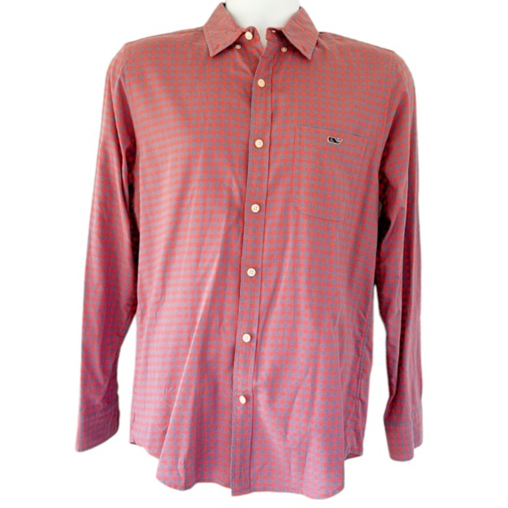 Vineyard Vines Shep & Ian pink plaid blue slim fit Tucker dress shirt size small